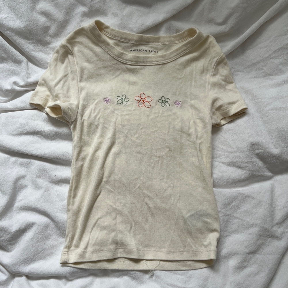 American Eagle Embroidered Baby Tee